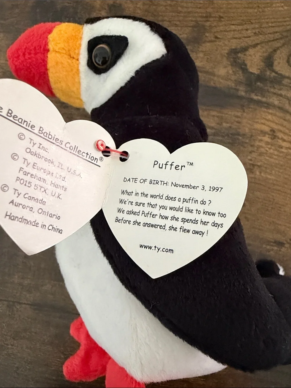 Ty Beanie Baby * Puffer the Puffin * Date of‎ Birth: November 3, 1997 NEW W/TAGS